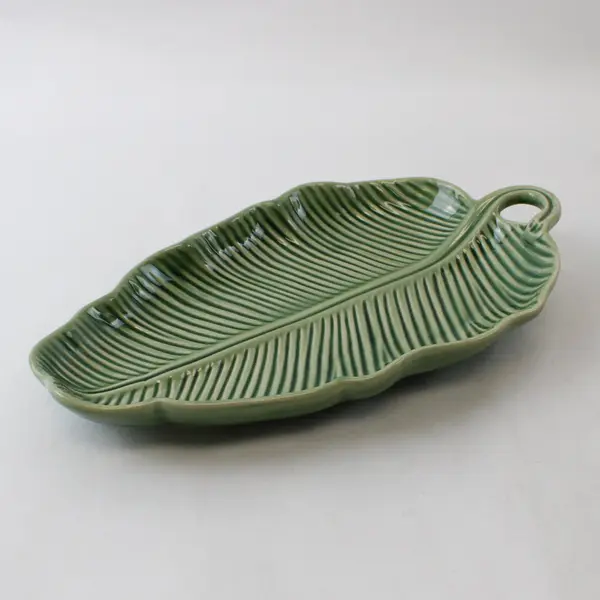 Bordallo Pinheiro Green Ceramic Banana Leaf Dish 10" Serveware