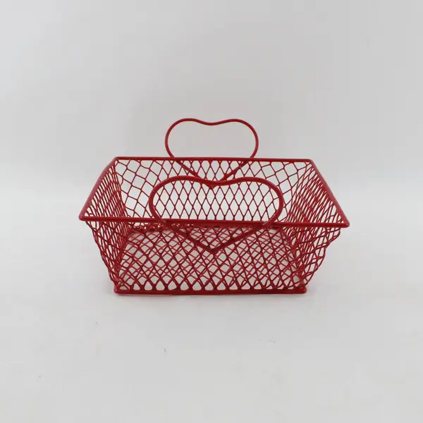 Lot of 3 Red Wire Baskets 2 Heart 1 Rectangular Valentine Decor 4-7in