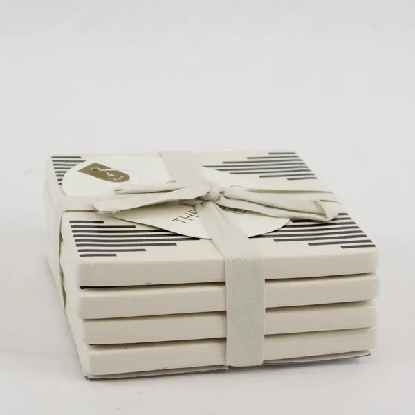 Threshold Stoneware Coasters Set of 4 White Black Table Protectors