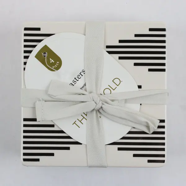Threshold Stoneware Coasters Set of 4 White Black Table Protectors