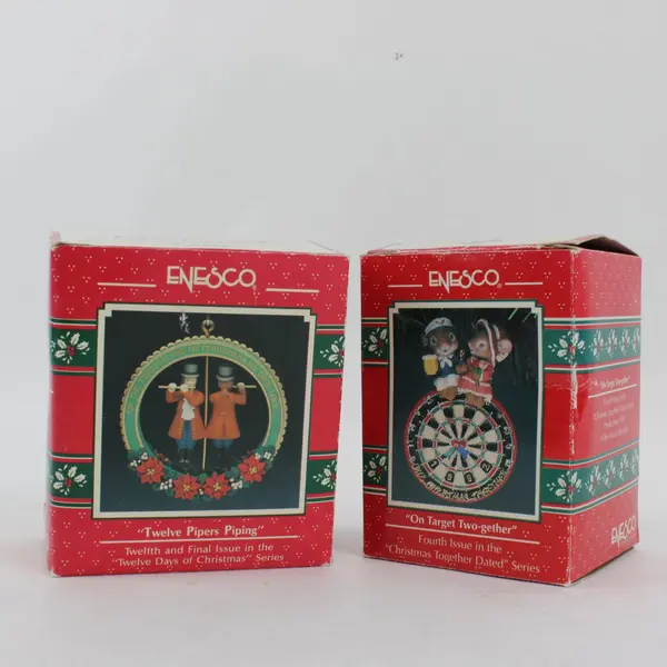 Lot of 2 Enesco Xmas Ornaments 573965 Twelve Pipers Piping On Target Two-gether