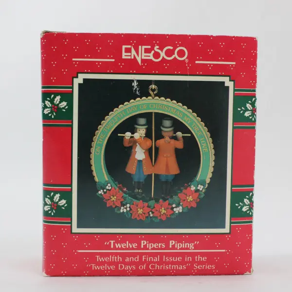 Lot of 2 Enesco Xmas Ornaments 573965 Twelve Pipers Piping On Target Two-gether