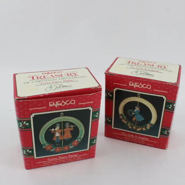 Lot of 2 Enesco Twelve Days of Christmas Ornaments Holiday Decor