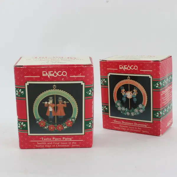 Lot of 2 Enesco 573965 Twelve Days Xmas Ornaments 11 Drummers 12 Pipers
