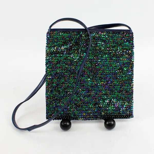 Unbranded Iridescent Sequined Square Shoulder Bag Purple Gold Teal Blue Green