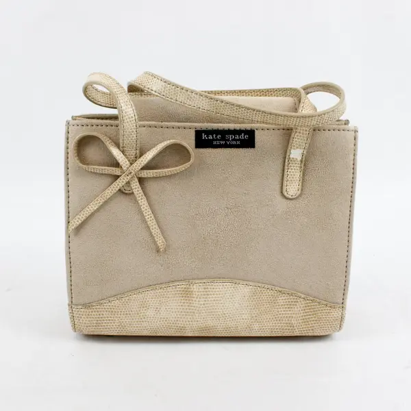 Kate Spade Beige Faux Leather Handbag Purse Bow Accent
