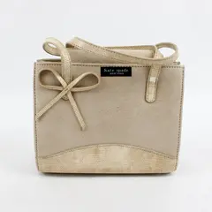 Kate Spade Beige Faux Leather Handbag Purse Bow Accent