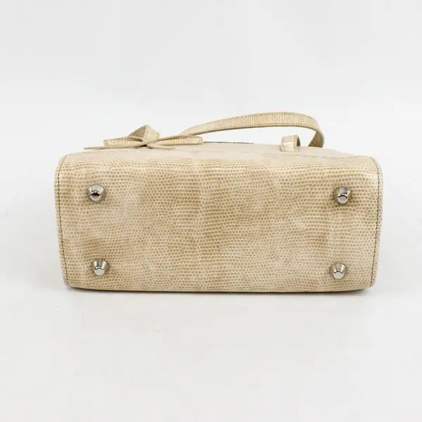 Kate Spade Beige Faux Leather Handbag Purse Bow Accent