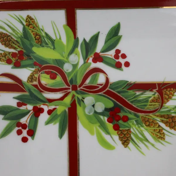 Set of 6 Harry & David 2004 Holly Ribbon Square Appetizer Plates 
