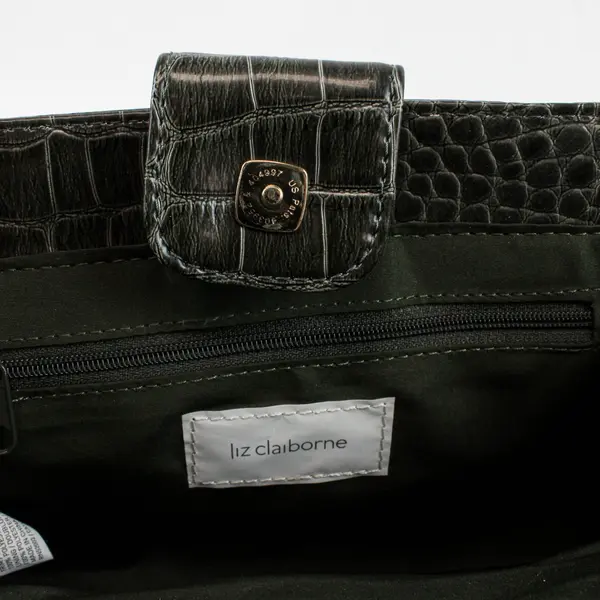 Liz Claiborne Black Faux Alligator Faux Leather Handbag Purse
