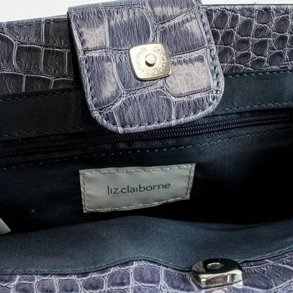 Liz Claiborne Blue Gray Faux Alligator Leather Handbag Purse