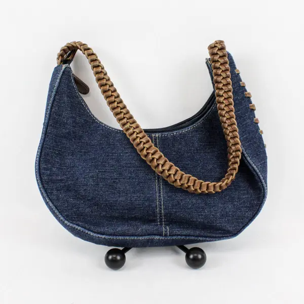 Xhilaration Denim Crescent Shoulder Bag Braided Faux Leather Strap