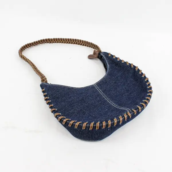 Xhilaration Denim Crescent Shoulder Bag Braided Faux Leather Strap