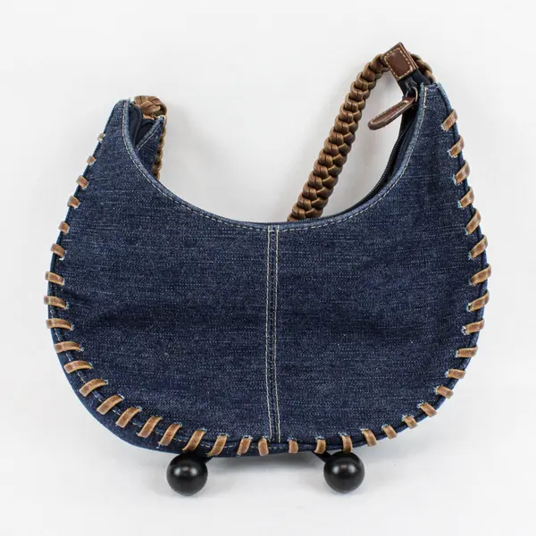 Xhilaration Denim Crescent Shoulder Bag Braided Faux Leather Strap