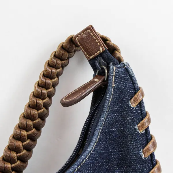 Xhilaration Denim Crescent Shoulder Bag Braided Faux Leather Strap