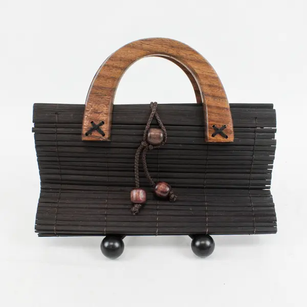 Boho Bamboo Slat Handbag Purse Wooden Handles Natural Style
