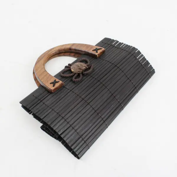 Boho Bamboo Slat Handbag Purse Wooden Handles Natural Style