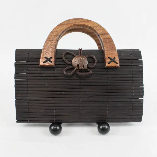 Boho Bamboo Slat Handbag Purse Wooden Handles Natural Style