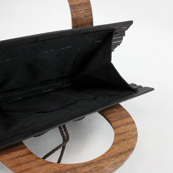 Boho Bamboo Slat Handbag Purse Wooden Handles Natural Style