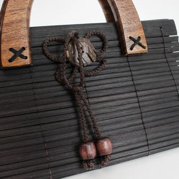 Boho Bamboo Slat Handbag Purse Wooden Handles Natural Style