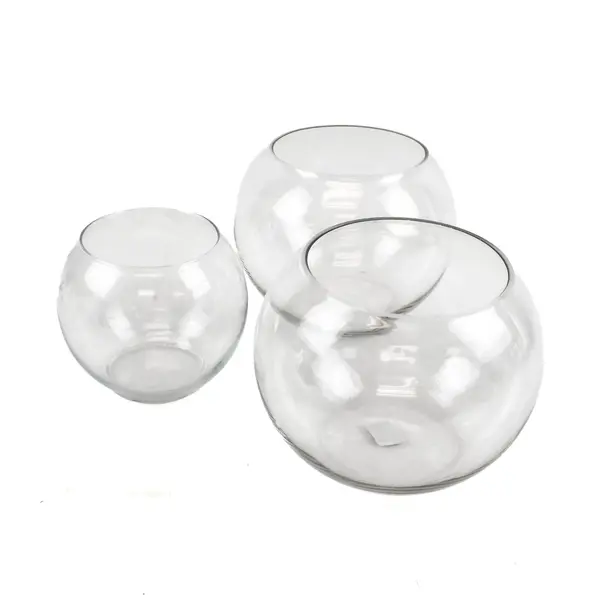 Lot of 3 Clear Glass Fishbowl Vases 5" & 6" Centerpiece Terrarium