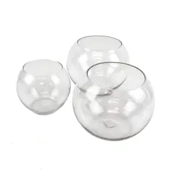 Lot of 3 Clear Glass Fishbowl Vases 5" & 6" Centerpiece Terrarium