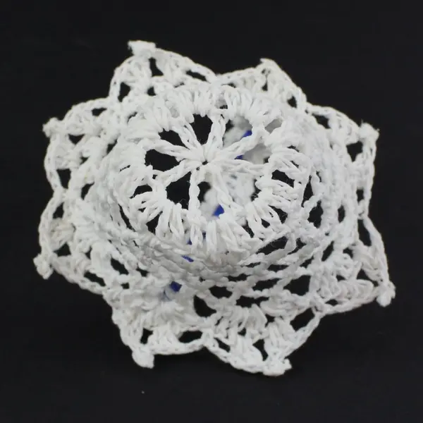 Lot of 8 White Crochet Basket Pouches Blue Ribbon Accents Unbranded
