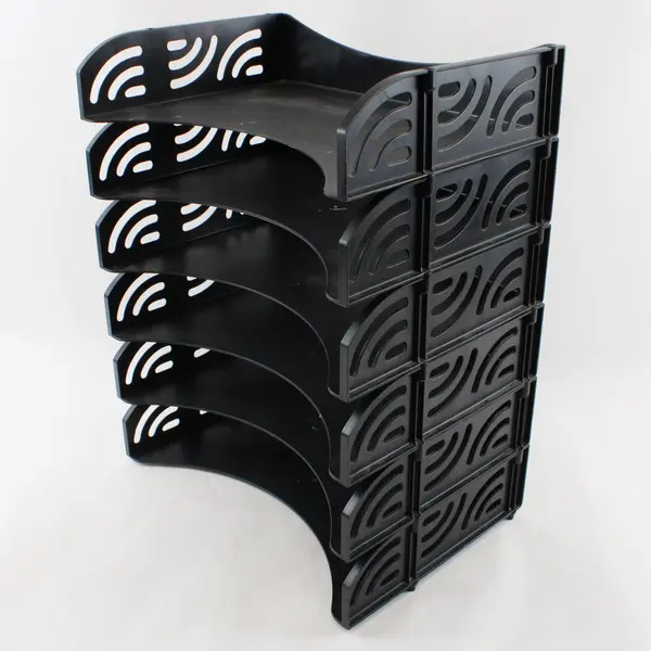 Set of 6 Black Stacking Letter Trays Desk File Organizer