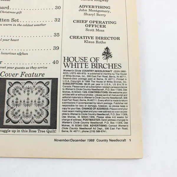 Vintage Women's Circle Country Needlecraft Magazine November/December 1988