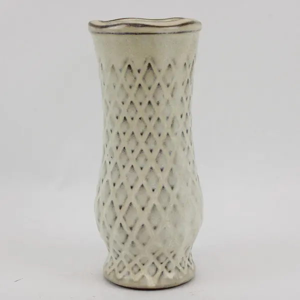 Off-White Textured Ceramic Vase 8 Inch Neutral Home Decor