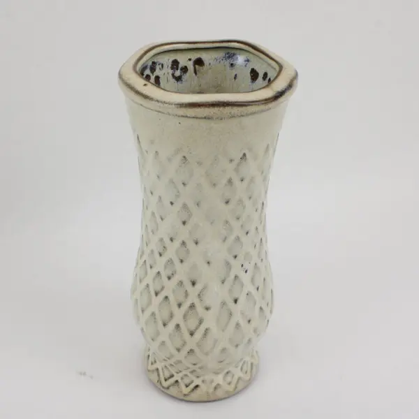 Off-White Textured Ceramic Vase 8 Inch Neutral Home Decor