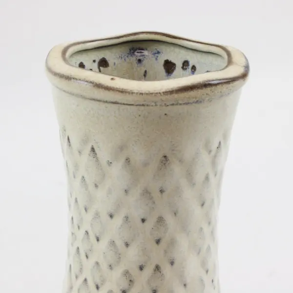 Off-White Textured Ceramic Vase 8 Inch Neutral Home Decor