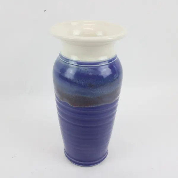 Handmade Pottery Vase Blue and White 9.5in Decorative