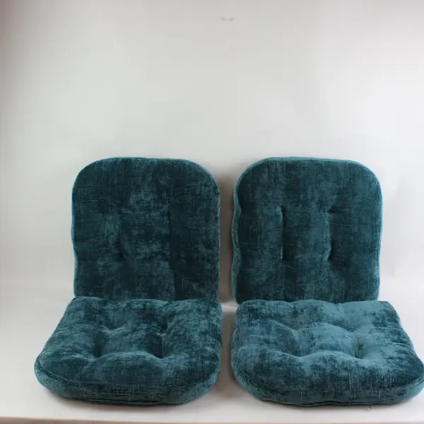 Set of 4 Teal Chenille Button-Tufted Chair Cushions 14.5x15.5 No Ties