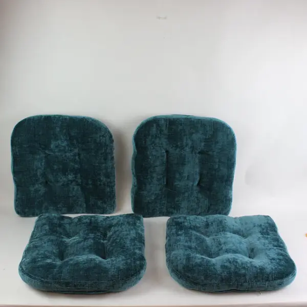 Set of 4 Teal Chenille Button-Tufted Chair Cushions 14.5x15.5 No Ties