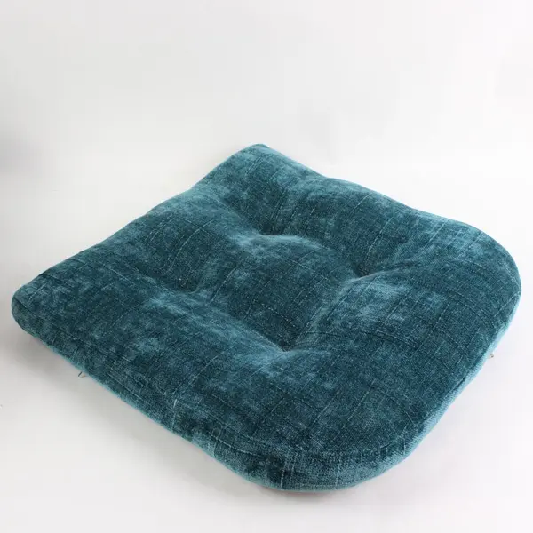 Set of 4 Teal Chenille Button-Tufted Chair Cushions 14.5x15.5 No Ties
