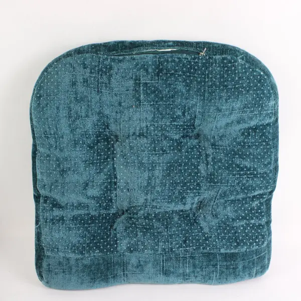 Set of 4 Teal Chenille Button-Tufted Chair Cushions 14.5x15.5 No Ties