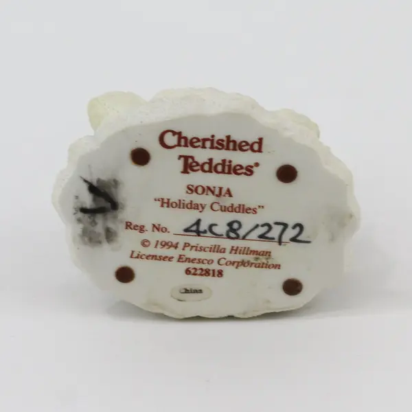 1994 Priscilla Hillman Cherished Teddies Sonja Holiday Cuddles  Figurine 622818 