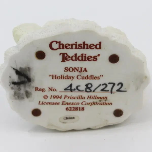1994 Priscilla Hillman Cherished Teddies Sonja Holiday Cuddles  Figurine 622818 