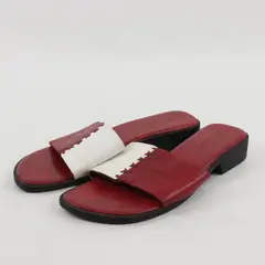Villager by Liz Claiborne Red White Leather Slip-On Sandals Women's 8M