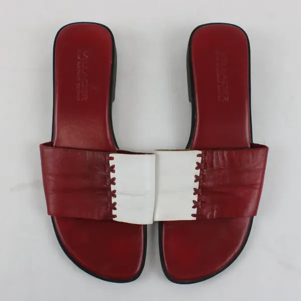 Villager by Liz Claiborne Red White Leather Slip-On Sandals Women's 8M
