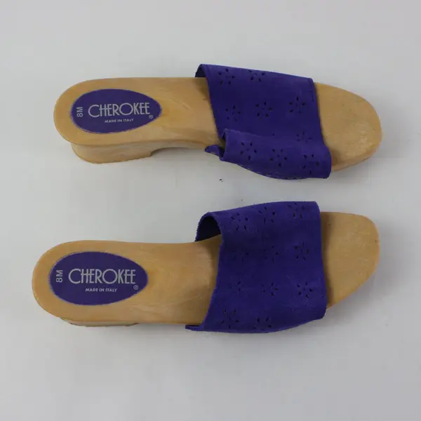 Cherokee Indigo Blue Leather Wedge Slip-On Sandals Women's 8M