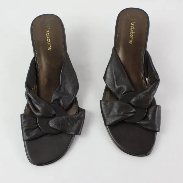 Liz Claiborne Dark Brown Leather Slip-On Sandals Women's 8.5M