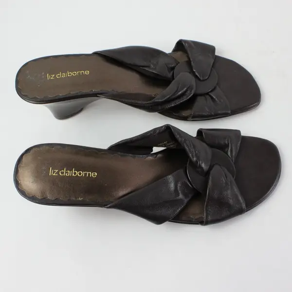 Liz Claiborne Dark Brown Leather Slip-On Sandals Women's 8.5M