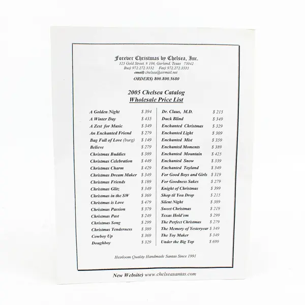 Forever Christmas by Chelsea Inc Handmade Santas Catalog With Price List 