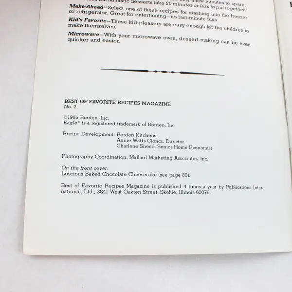 VTG 1986 Borden Inc Best of Favorite Recipes Quick & Easy Desserts Magazine