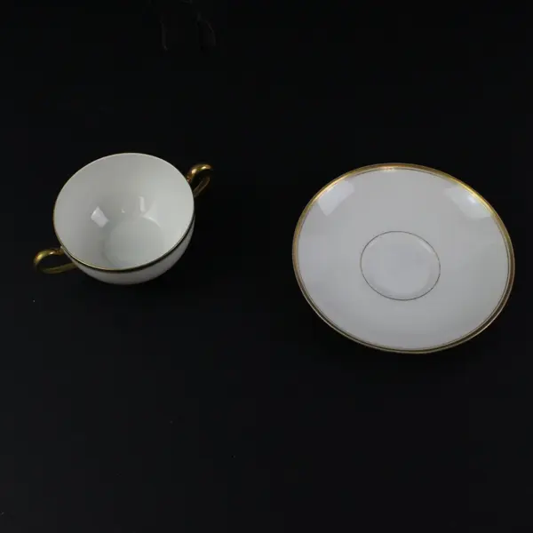 Paul Muller White & Gold Bouillon Cup Saucer Set Dinnerware
