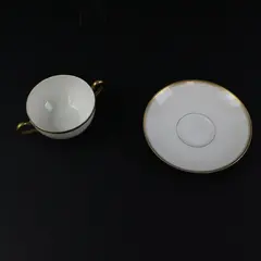 Paul Muller White & Gold Bouillon Cup Saucer Set Dinnerware