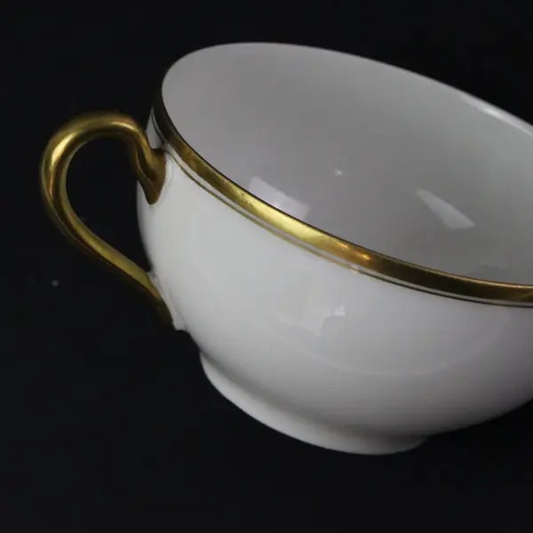 Paul Muller White & Gold Bouillon Cup Saucer Set Dinnerware