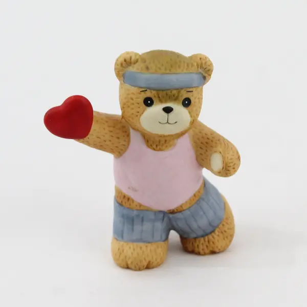 1985 Enesco Lucy Rigg Lucy and Me Exercising Bear Heart Figurine